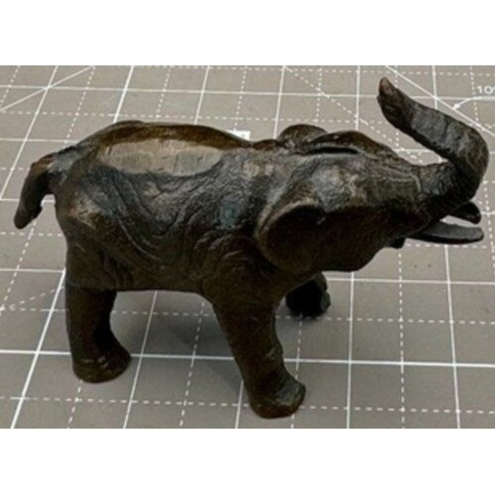 Vintage Solid Bronze Elephant Figurine Rustic Patina Sculpture 3½" Heavy